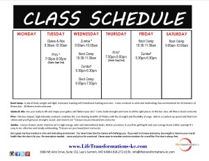 Life Transformations Fitness Class Schedule